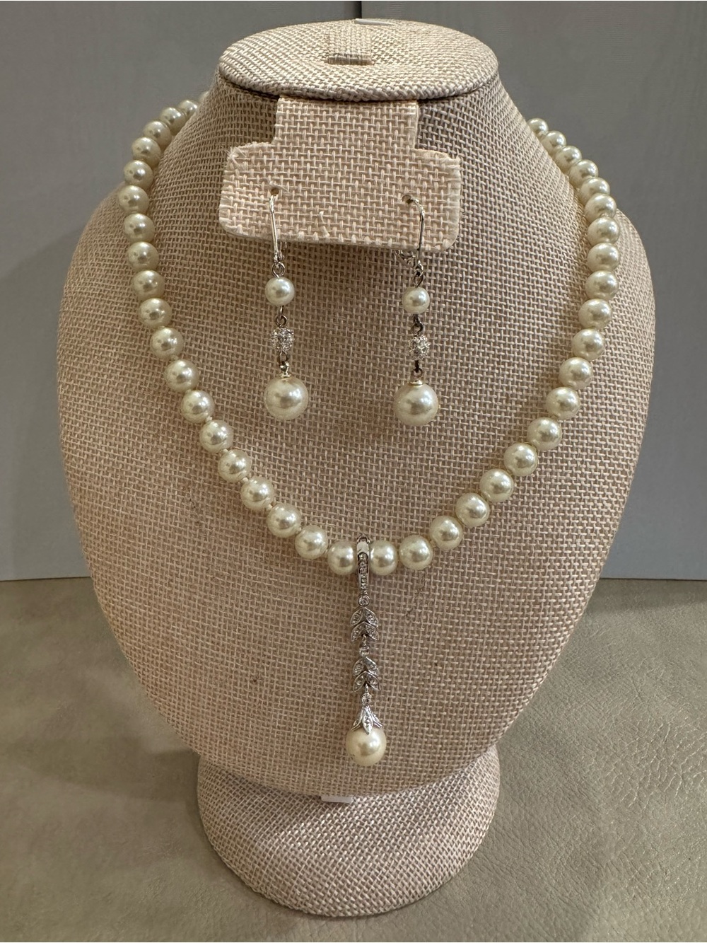 Faux Pearl Drop Necklace and Earring Set
